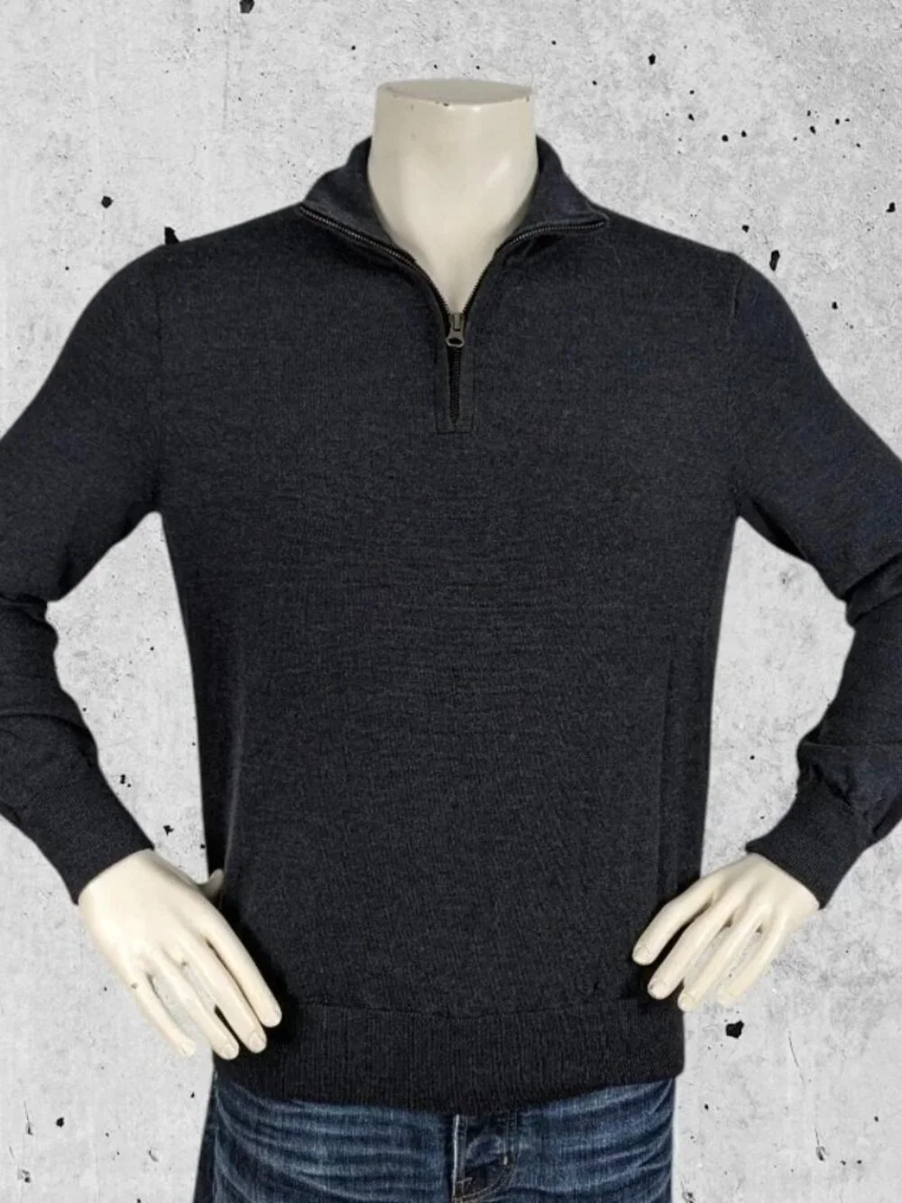 J Crew Sweater Shirt Size Large Slim Fit Merino Wool Navy Blue (FLAW)